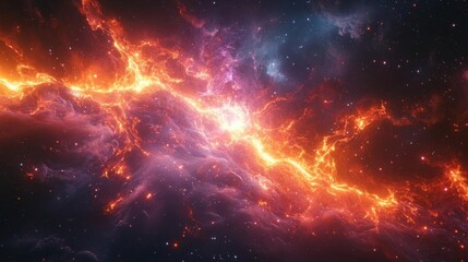 Fototapeta premium A stunning cosmic scene depicting vibrant orange and purple nebulae, showcasing the beauty and mystery of the universe.