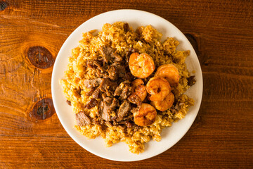 Mixed meat and seafood hibachi platter