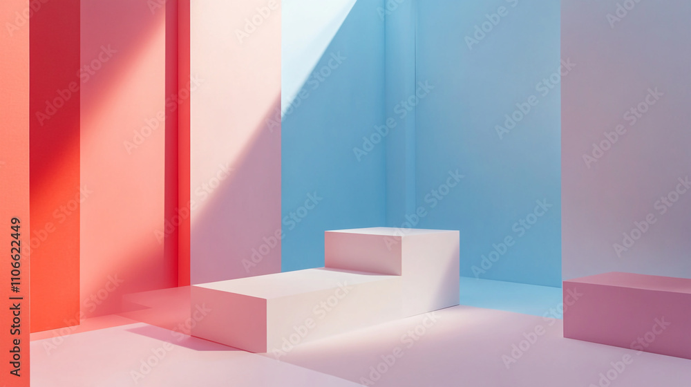 Poster colorful geometric shapes create an abstract space with soft lighting effects