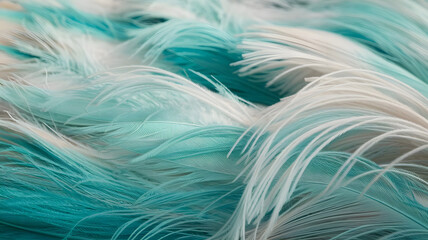 Obraz premium Plumage, feather, texture, abstract, nature, pattern, fluidity, movement, turquoise, teal, white, peach, wisp, ethereal, delicate, organic, dreamlike, calming, serene, weightless, mesmerizing, visual,