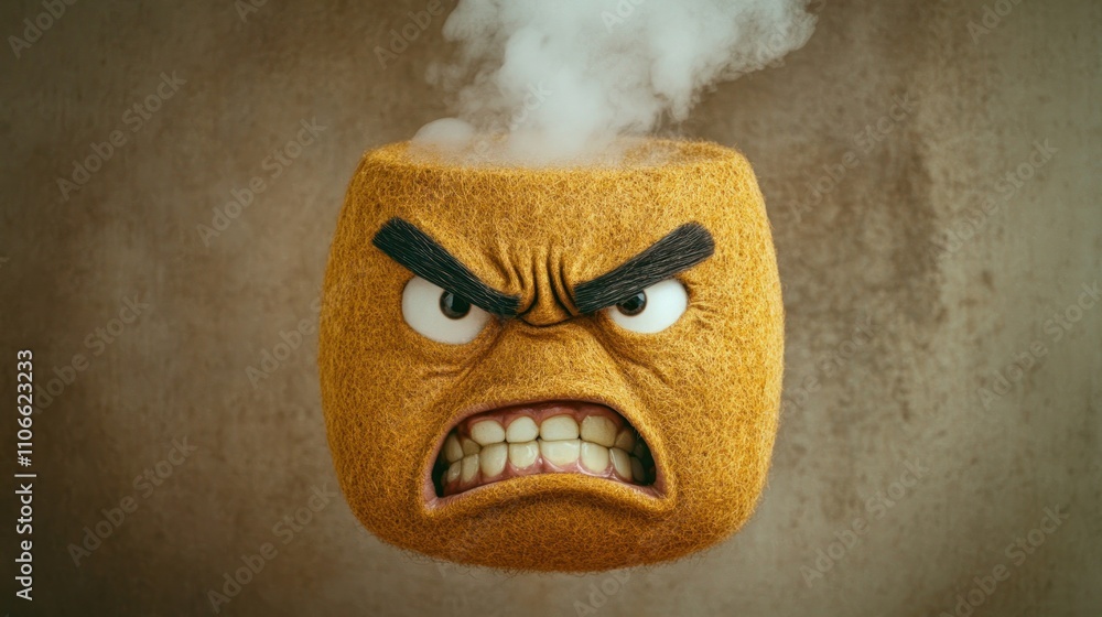 Poster an angry, steaming cartoon-like character resembling a pot with a furious expression.