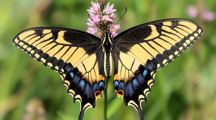 Fototapeta premium Close-up of colorful butterfly on wildflower 