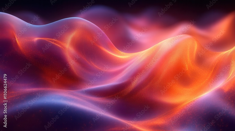 Poster a vivid, flowing abstract image showcasing colorful waves of light in warm tones, evoking a sense of