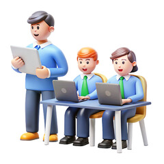 Training Employees 3d  cartoon style illustration 