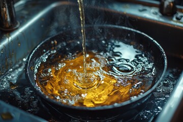 Used Cooking oil being poured to container