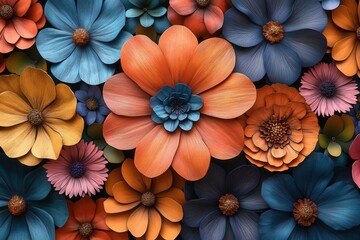 colorful round flower wall panels create a vibrant, whimsical backdrop, showcasing a mix of floral designs and textures. the composition celebrates nature's beauty in an artistic, playful manner