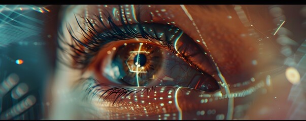 A Close Up Of A Human Eye With Digital Overlay