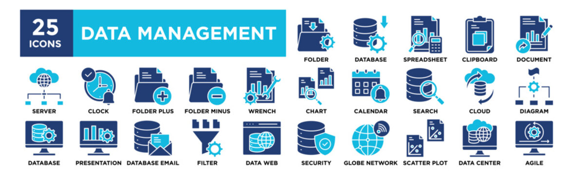 Data Management icon collection set. Containing design data, technology, business, digital, system, management, database	