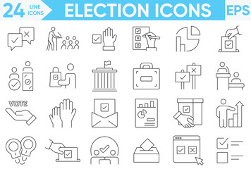 Election line icons.Politics and Election Icon collection containing editable stroke icons.Linear icon collection. Editable stroke. Vector and illustration set.