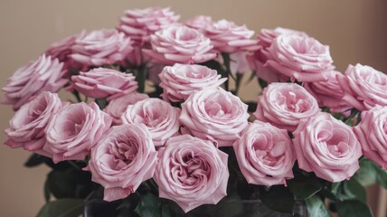Fototapeta premium Close-up of light pink fresh rose bouquet.