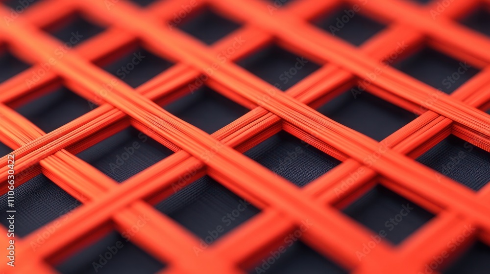 Poster close-up of vibrant red woven texture with a grid pattern against a dark background, perfect for abs
