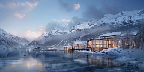 A majestic view of the northern lights dancing over a tranquil fjord, with snow slowly melting on the surrounding peaks and soft spring hues illuminating the landscape. 
