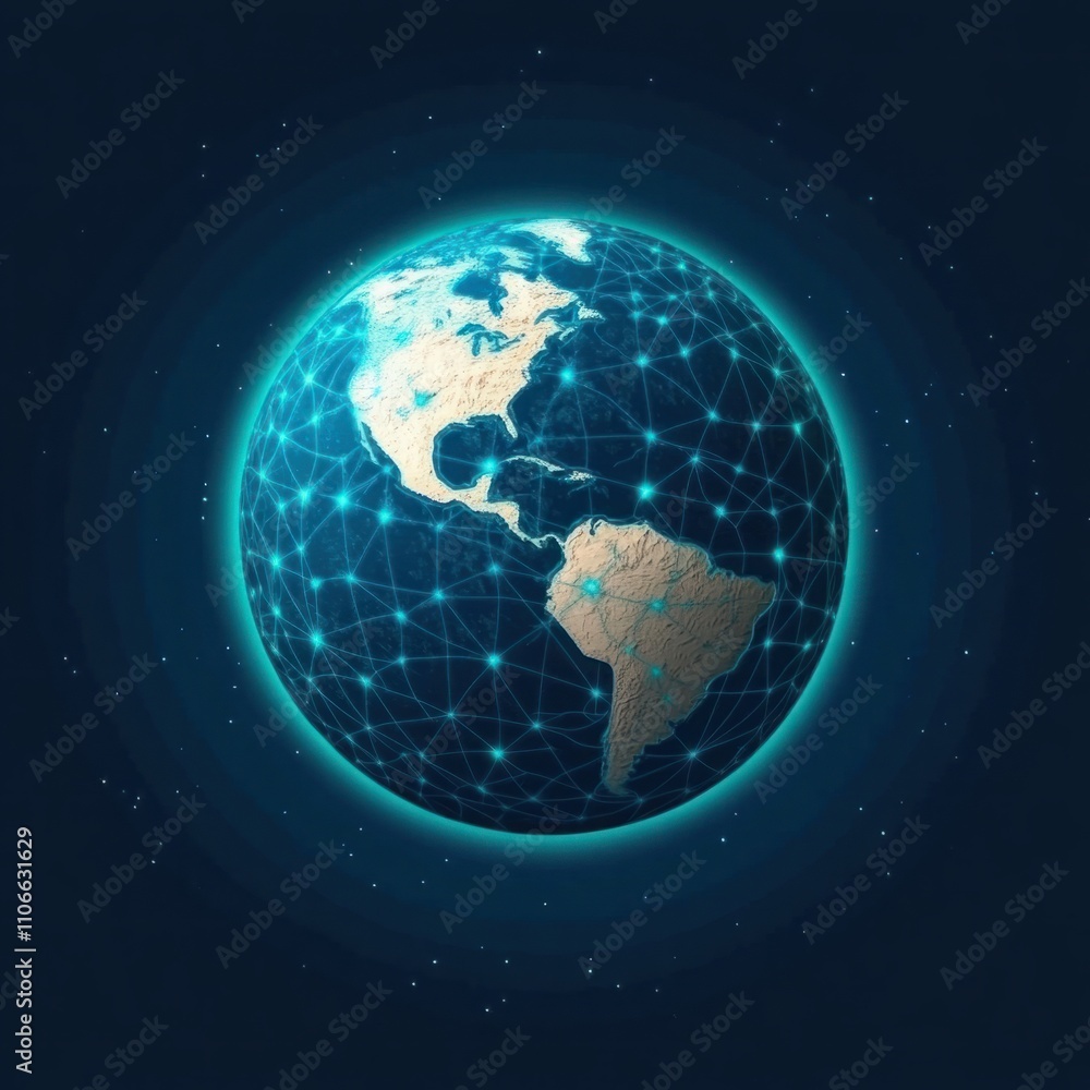 Poster a stunning digital representation of earth connected by a network of light, illustrating global comm