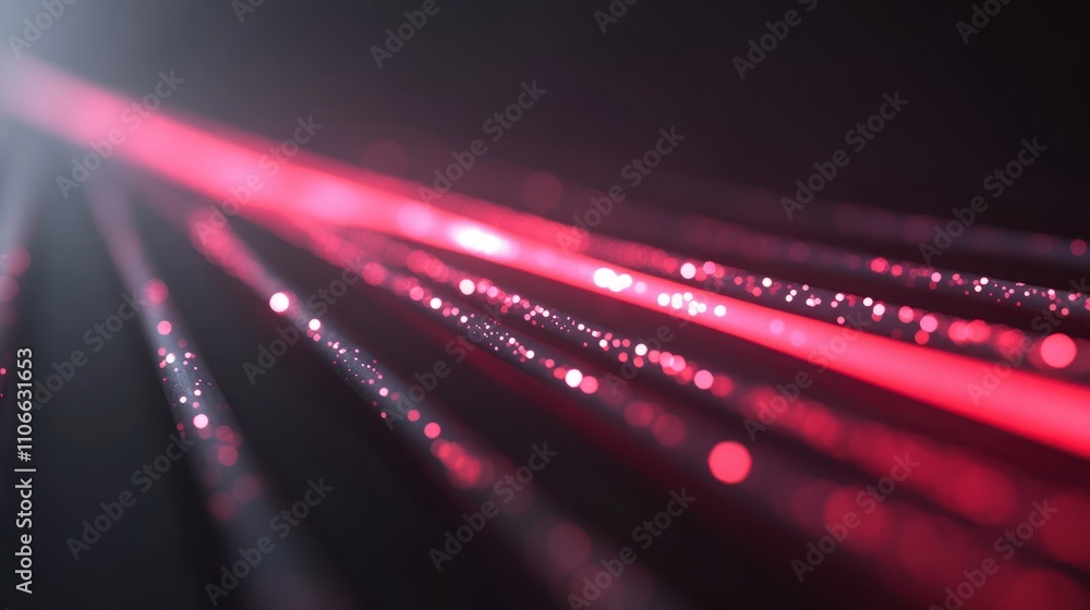 Aufkleber a mesmerizing close-up view of vibrant red laser beams streaking across a dark background, creating 