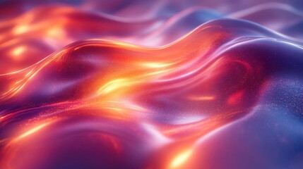Obraz premium A vibrant, abstract image showcasing glowing, wavy patterns in hues of purple and orange, evoking a sense of fluidity and movement.