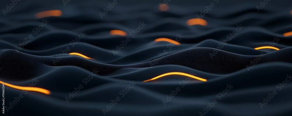 Poster fiberglass and strength concept. abstract dark waves with glowing orange lines flowing throughout th
