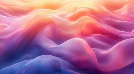 Fototapeta premium A vibrant, abstract landscape features flowing waves of colorful gradients, blending hues of pink, blue, and orange, creating a dreamy, serene atmosphere.