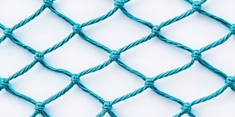 Fiberglass and strength concept. Textured blue fishing net on a light background.
