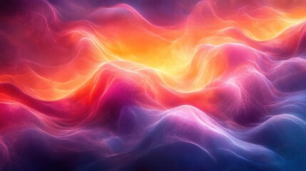 Obraz premium A vibrant, abstract representation of flowing waves in hues of orange, purple, and pink, creating an ethereal and dynamic visual experience.