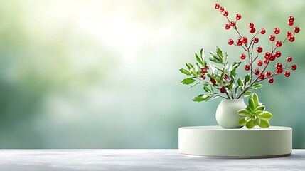 A sleek and modern Christmas podium backdrop in a trendy green color, exuding a sense of minimalism
