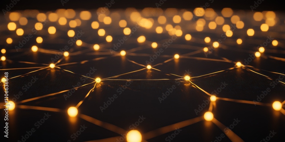 Poster a network of glowing nodes interconnected by lines, symbolizing connectivity and technology.
