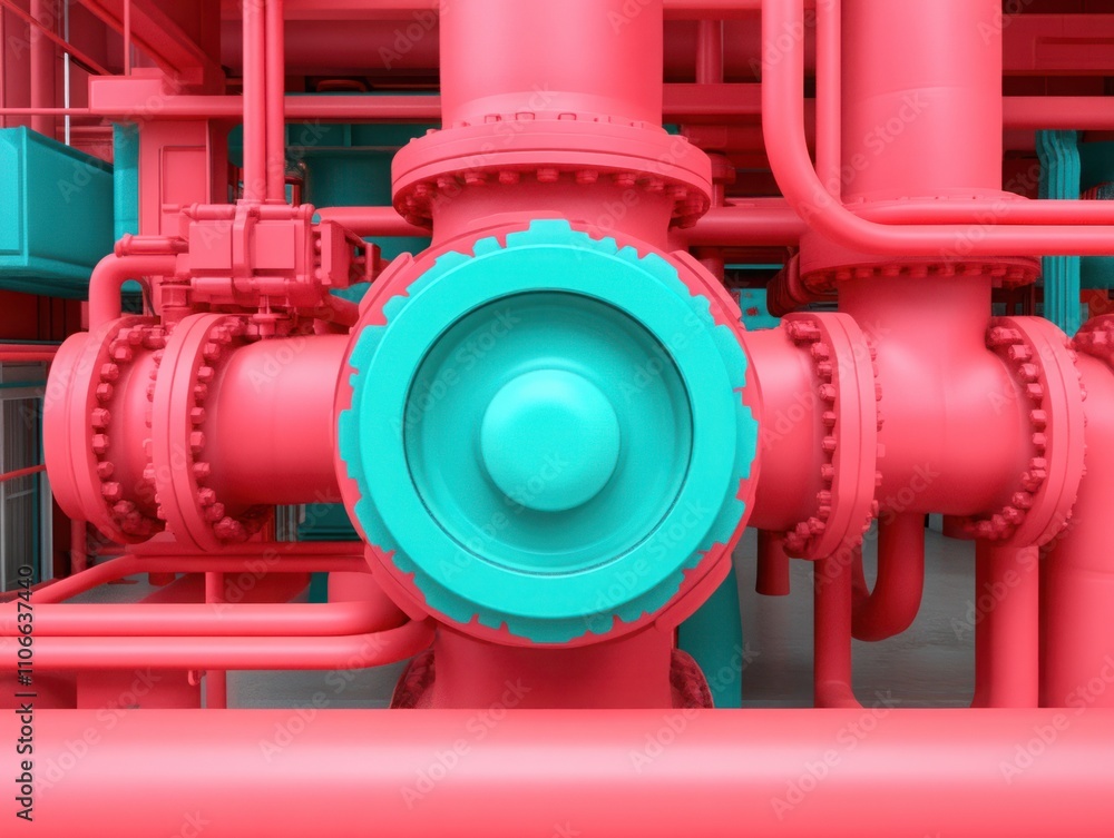 Aufkleber brightly colored industrial pipe system featuring large valve and intricate piping designed for mode