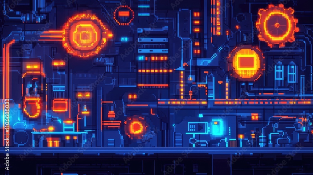 Poster vibrant abstract digital circuit background with neon elements