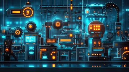 Fototapeta premium Futuristic Industrial Machine Background with Neon Elements