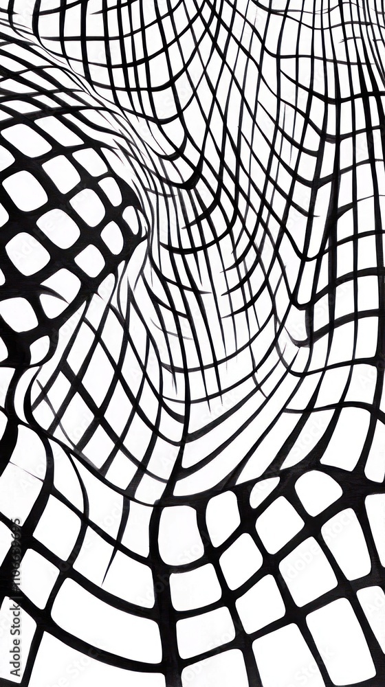 Poster a black-and-white abstract grid creating a sense of depth and perspective.