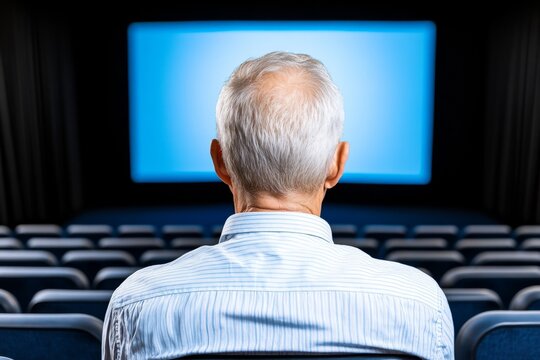 A film critic taking notes during a private screening in a small, elegant cinema room