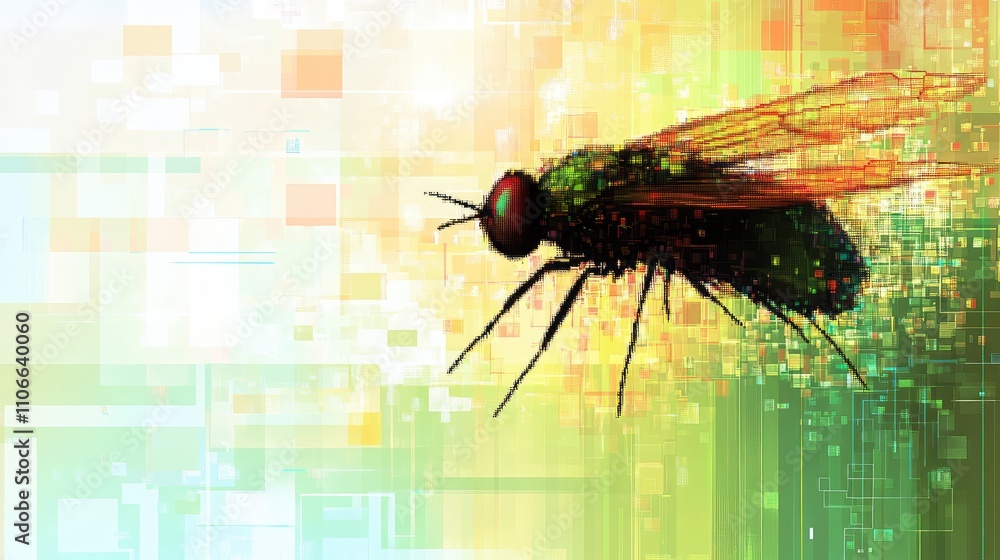 Poster digital representation of a fly with abstract background effects