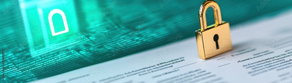 Aufkleber golden padlock on document with digital background representing security and protection of confident