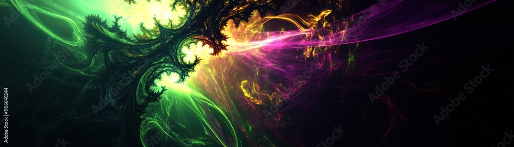 Poster abstract fractal design with vibrant colors and dynamic shapes.