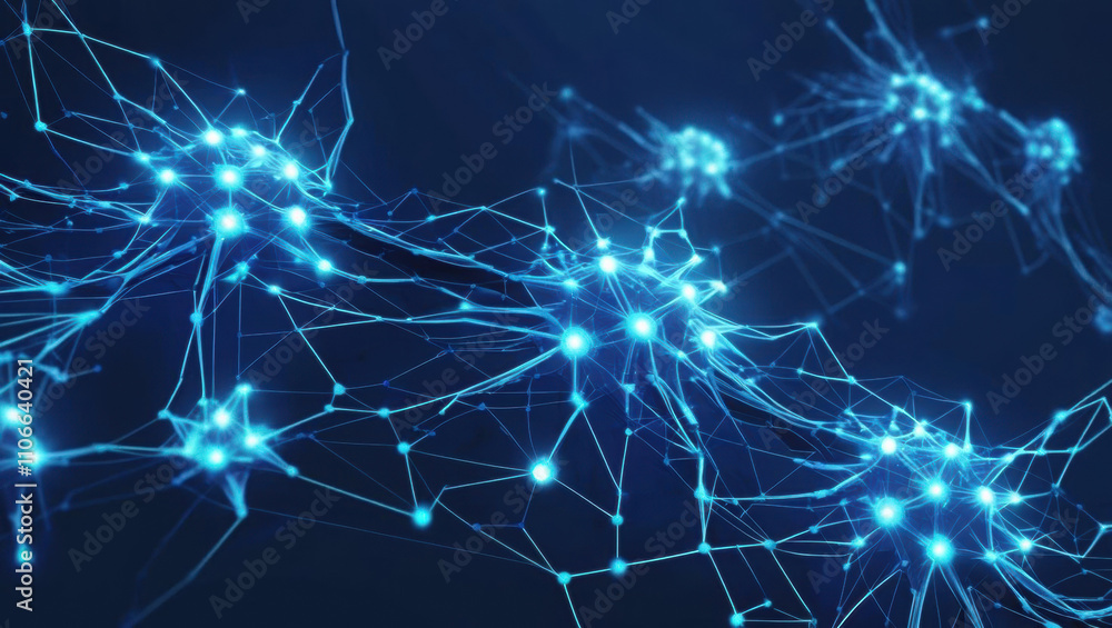 Aufkleber neural network visualization in dynamic motion with glowing nodes creates captivating digital abstra