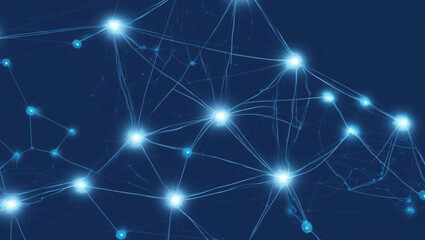 Fototapeta premium neural network visualization in dynamic motion with glowing nodes and deep blue tones creates captivating digital abstract art piece. composition offers ample copy space and no blur