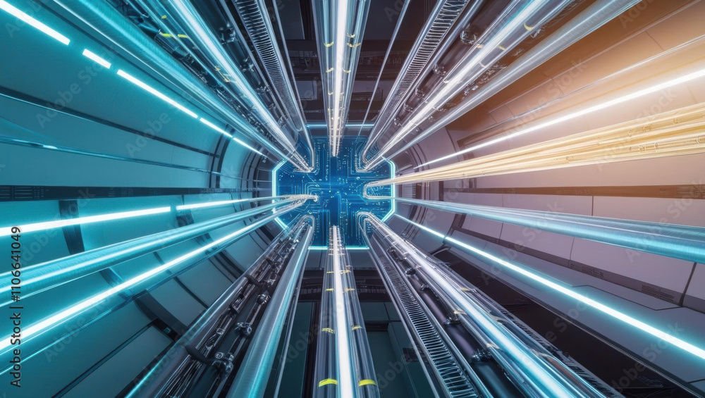 Poster futuristic visuals of illuminated signal pathways showcasing seamless connectivity streams. cyberfib