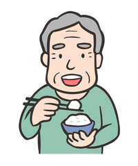 ご飯を食べる高齢者の男性