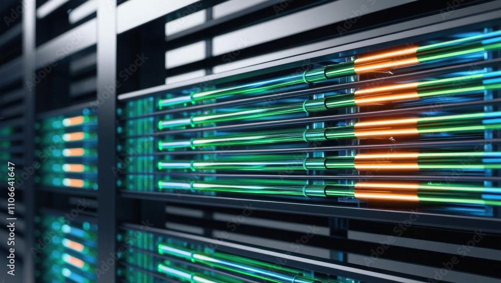 Poster fiber optic lattice with illuminated data streams showcases modern technology visualization in high 