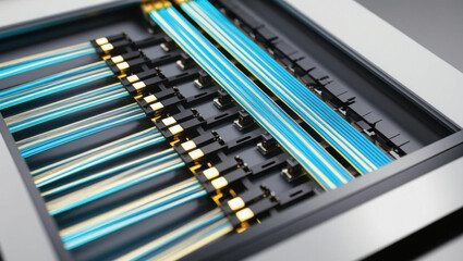 Fiber optic lattice with illuminated data streams showcases modern technology visualization in high definition clarity, emphasizing advanced connectivity and data transmission