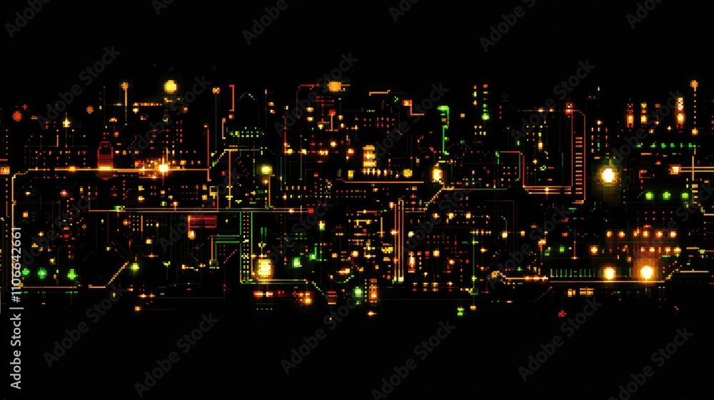 Poster abstract digital circuitry design with colorful lights and patterns
