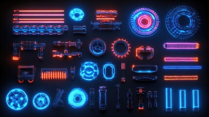Futuristic Neon Technology Components on Dark Background Display