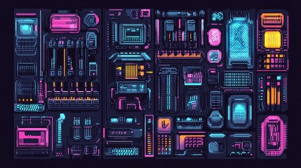 Obraz premium Futuristic Cybernetic Interface with Neon Elements and Patterns