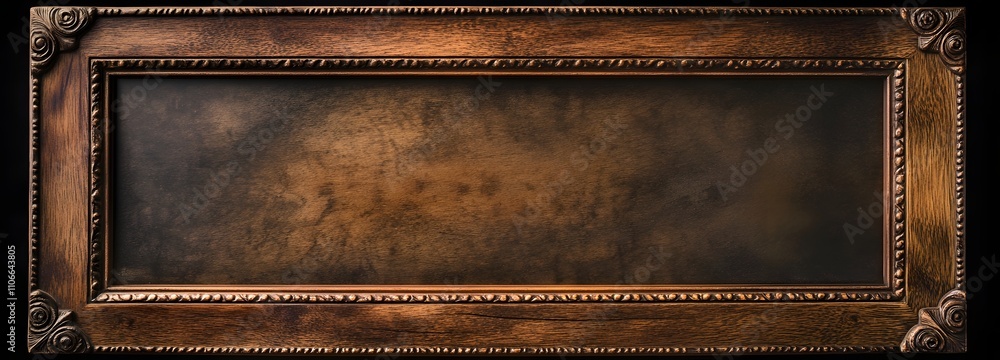 Poster a rich walnut wood frame with a matte finish and simple carved patterns along the edges, placed on a