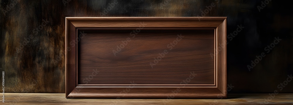 Aufkleber a rich walnut wood frame with a matte finish and simple carved patterns along the edges, placed on a