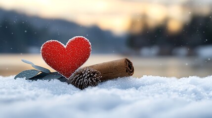 Fototapeta premium A vibrant red heart, delicately traced into the pure white blanket of snow, contrasting beautifully against the winter landscape.