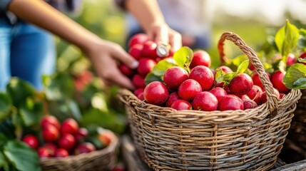 Agricultural workers picking fruit in an orchard