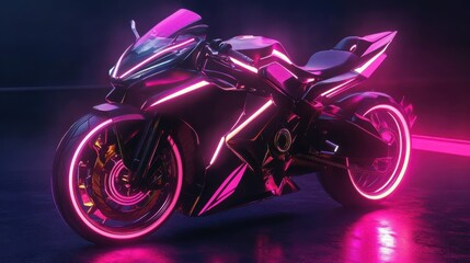 A visually captivating AI-generated image of a neon-lit motorcycle.