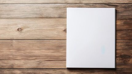 Fototapeta premium Template magazine page mockup concept. Open Magazine Spread on Wooden Table Surface