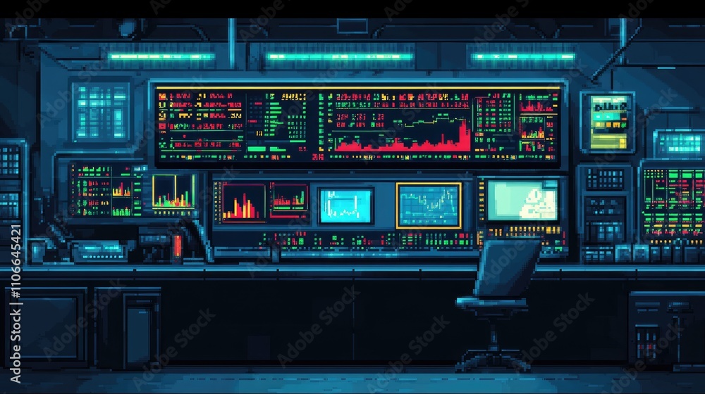 Aufkleber futuristic data center with colorful screens and digital graphics