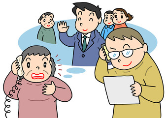 社会問題のイラスト - なりすまし詐欺・有名人なりすまし・勧誘電話・詐欺電話・高齢者